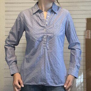 Small Tommy Hilfiger long sleeve half button blue striped dot pattern shirt